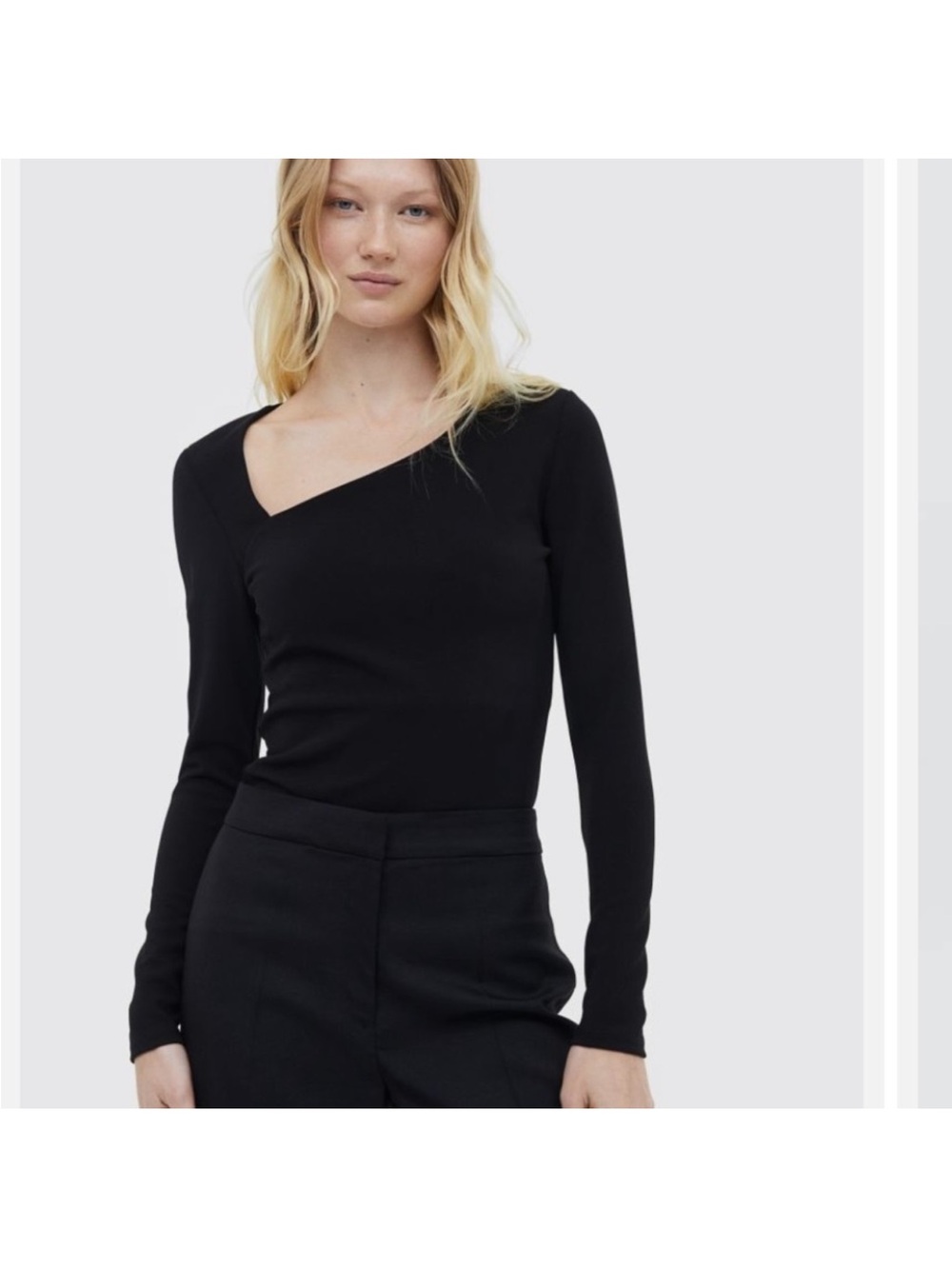 H&M Black asymmetric neckline long sleeve top